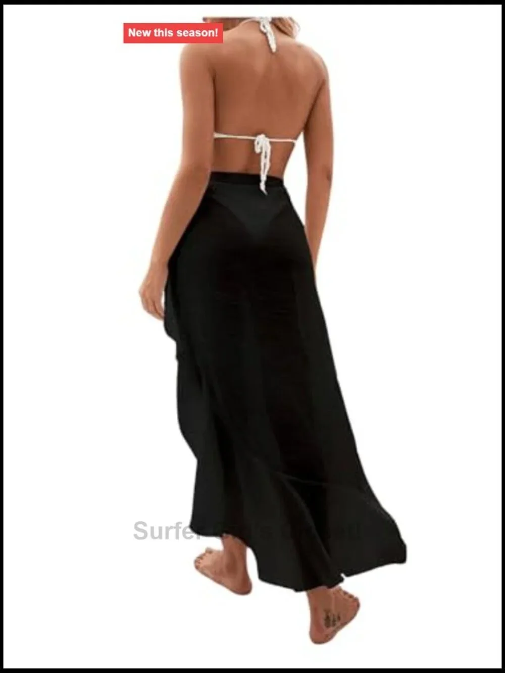 Mesh Sheer Swimsuit Cover Up Ruffle Tie Side Sarong Wrap Long Skirt